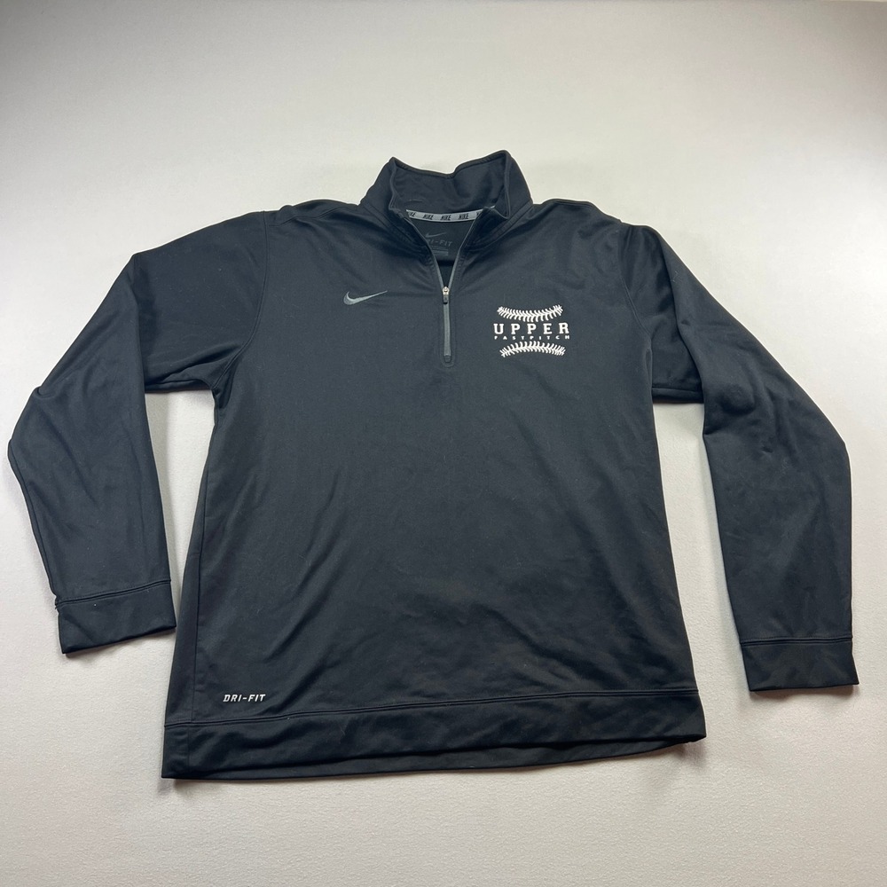 Nike Dri Fit Jacket Men Medium Black Upper Fastpitch Print Quarter Zip Mock Neck